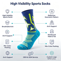 Chaussettes de sport respirantes en maille multicolores, réfléchissantes, à motif géométrique jacquard, avec bord côtelé extensible, logo personnalisé