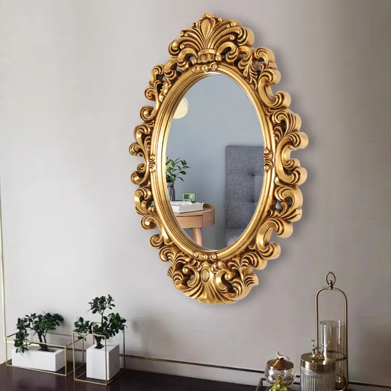 Miroir encadré en PU français classique de luxe miroirs décoratifs en or antique mur