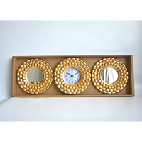 Ensemble de miroirs muraux modernes en or avec fleurs, 3 pièces, avec horloge décorative pour salon, chambre à coucher, vente en gros