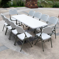 Table et chaises pliantes rondes de 6 pieds en plastique blanc pour événements extérieurs, mariages et jardins