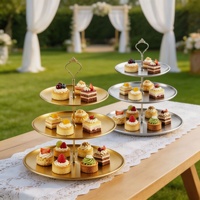 Luxe Scandinavische stijl roestvrijstalen drielaagse ronde fruitplateau taartplateau dessert schaal snoep schaal display rek China Zhongzhi