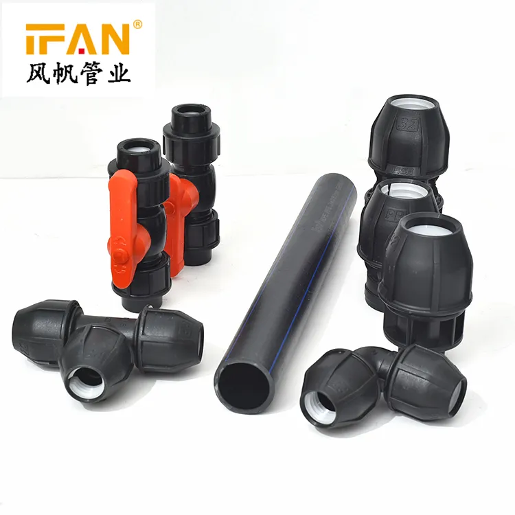 Fabricant IFAN vente en gros de raccords de tuyaux en polyéthylène HDPE noir, raccords de tuyaux en PP