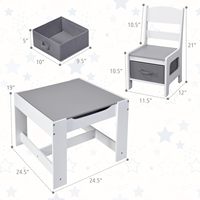 Ensemble table et chaises pour enfants, table d'activités en bois 3 en 1 avec tiroir de rangement, dessus de table détachable pour enfants, dessin et lecture