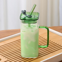Gobelet sport en verre borosilicate haute résistance de 350 ml avec paille, brosse et poignée pour usage domestique