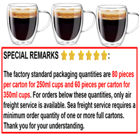 Mug Kopi Kaca Dinding Ganda 12oz 350ml Langsung dari Pabrik, untuk Espresso, Cappuccino, Latte, Teh, dengan Gagang