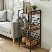 Scaffale Salvaspazio a 3 Ripiani in Metallo e Legno, Unità di Stoccaggio Multiuso per Piccoli Spazi, Organizzatore per Cucina, Bagno, Ufficio