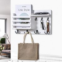 Porte-courrier mural de décoration en gros d'usine porte-courrier porte-clés en bois avec 4 crochets doubles et 3 crochets simples