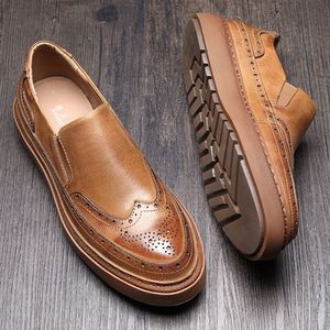 Men's Brogue Designed Trendy Other Upper Material Slip-On <b>Height</b> <b>Increasing</b> Autumn High Quality Outdoor Business Dress <b>Shoes</b> - Product Image 1