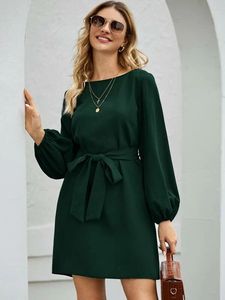 Vestido de Punto con Cuello Redondo y Línea A para Mujer, Vestido Mini Informal de Manga Larga con Estilo Holgado para Oficina, Vestidos de Color Sólido para Mujer - Product Image 5