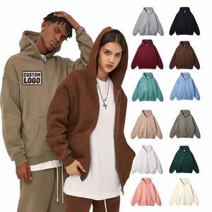 Hoodies zippés personnalisés sans cordon, coupe ample et carrée, en polaire, de haute qualité pour hommes – Nouveauté très demandée - Product Image 1