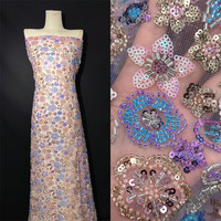 Tissu de broderie tube de perles à paillettes multicolores pour robe française style sergé Tissu de mode pour robe de mariage pour enfants
