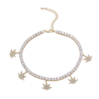 Chaîne de cheville pour femme en laiton avec zircon, motif feuille d'érable, style Hip Hop, 4mm, 9 pouces + chaîne d'extension, chaîne tennis