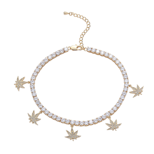 Chaîne de cheville pour femme en laiton avec zircon, motif feuille d'érable, style Hip Hop, 4mm, 9 pouces + chaîne d'extension, chaîne tennis - Product Image 6