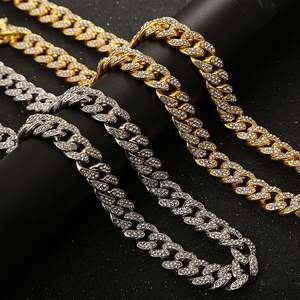 Groothandel Hoge Kwaliteit 12mm Mode Hip Hop Zinklegering IJskoude Strass Diamant Gouden Cubaanse Schakelkettingen voor Heren Cadeau - Product Image 1