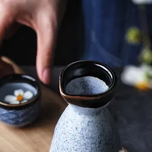 Conjunto de copo de ondas do oceano azul de porcelana, conjunto de copo de lembranças japonesas para servir chá, xícara de tubinho de cerâmica