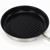Poêle grill antiadhésive en acier inoxydable 304 de qualité alimentaire, surface striée, compatible avec tous les types de cuisinières, idéale pour les steaks