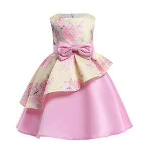 Vestido Infantil de Primavera y Verano con Estampado Irregular y Lazo para Niñas - Product Image 2
