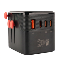 Adaptateur de voyage universel GaN 20W, convertisseur de prise de voyage mondial avec 3 ports USB A et 1 port Type C pour plus de 180 pays