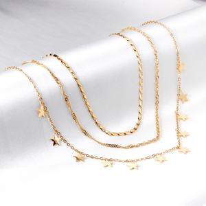 Collar Ason con Diseño Nuevo y Lujoso, Cadena Triple con Luna y Estrella, Zirconia, Chapado en Oro de 18K, Acero Inoxidable, para Fiesta - Product Image 3