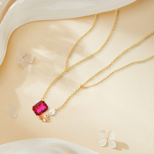 Thanh lịch mạ vàng ba đá Vòng cổ <span class=keywords><strong>Ruby</strong></span> ngọc trai Citrine Zircon đá quý Sterling Silver 925 Vòng cổ trang sức cho phụ nữ - Product Image 3