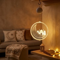 Weiße Warme LED-Plastik-Laterne IP44 für Innen und Außen, Mond- und Stern-Dekoration zum Aufhängen für Ramadan