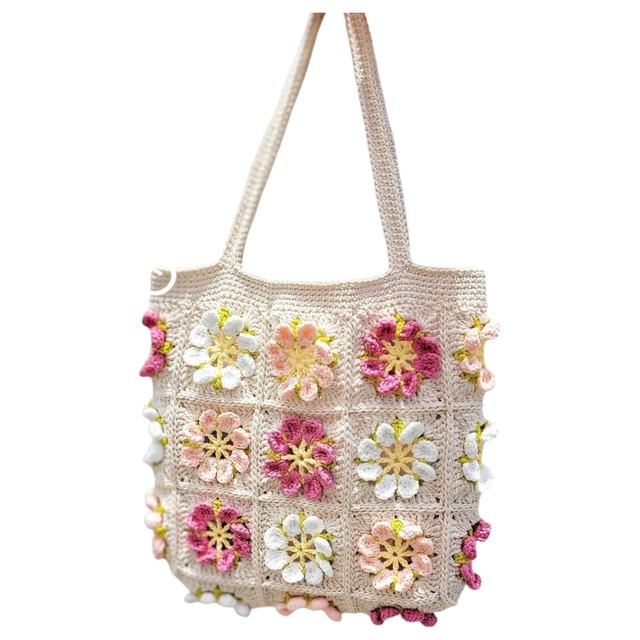 Manufacturer Handmade Crochet Bag Floral Cotton Clutch Purse Ladies Zipper Casual Tote Handbag Fashion Women Bag