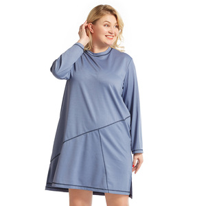 En stock Robe décontractée ample grande taille à col en V et couleurs contrastées pour <span class=keywords><strong>femmes</strong></span> rondes CS536 Vente chaude housaile - Product Image 4