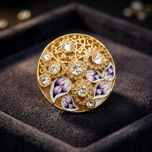 Boutons de luxe personnalisés en laiton avec tige, motif floral en filigrane doré, émail violet et blanc, faits à la main, en cristal, pour hommes, anniversaire, mariage - Product Image 6