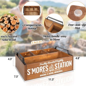 Wooden S'Mores Station <b>Box</b> With Handles And Compartments For Outdoor <b>Camping</b> Picnic Snack <b>Storage</b> - Product Image 3