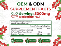 Capsules de berbérine OEM, extrait d'herbes de berbérine, capsules de chlorhydrate de berbérine, haute qualité, 500 mg, 1000 mg, compléments naturels