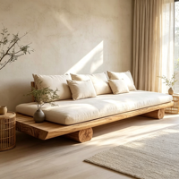 Nouveau canapé-lit carré trois places en pin de style chinois, mobilier en bois massif de style rustique pour balcon, gîtes, hôtels et usage domestique