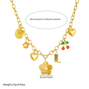 Fashionable Gold Plated Charm <b>Necklace</b> With Flower Pearl <b>Cherry</b> Blossom Fruit Pendant Stainless Steel Gift Jewelry - Product Image 4