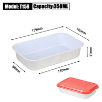 Conteneur alimentaire rectangulaire jetable en aluminium argenté avec couvercle en aluminium, qualité alimentaire, compatible four, usage aérien, 350 ml