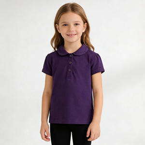 Polos à manches courtes pour filles, en coton, imprimé à pois, hauts d'école, t-shirts pour enfants, polos avec poignets ondulés pour l'école et le quotidien - Product Image 4