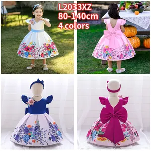 MQATZ Big Bow Christmas Flower Girl Party Princess Dress Meiqiai Printed V-back Birthday Ball Gown L2033XZ