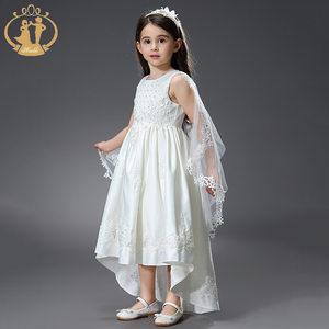 Nimble White Satin Elegant Flower Girls Vestidos Dama <span class=keywords><strong>DE</strong></span> HONOR Kids Party Trailing Ropa Adolescente Princesa <span class=keywords><strong>Vestido</strong></span> <span class=keywords><strong>de</strong></span> primera comunión - Product Image 4