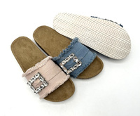 Meilleures ventes OEM de sandales en denim à logo personnalisé avec boucle en PVC injecté semelle plate pour femmes sandales plates à la mode