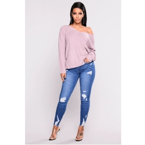 2025 Women's High Waist Skinny Jeans - <strong>Stretch</strong> <strong>Denim</strong> with Ripped Details - Autumn Winter Cross-Border Fashion Pants - Product Image 4