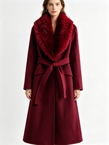 Manteau en Laine Double Face Long et Doux pour Femme, Nouvelle Collection Hiver 2026, Luxe et Élégance, avec Col en Cuir de Renard et Ceinture - Product Image 5