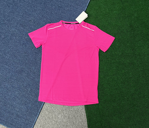 T-shirt da corsa da uomo a righe azzurre, traspirante, ad asciugatura rapida, con strisce riflettenti, <span class=keywords><strong>top</strong></span> sportivo casual per allenamento - Product Image 2