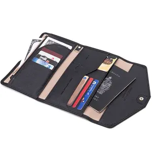 Multifunctionele Rfid Blocking Pu Leer Tri-Fold Portemonnee Aangepaste Paspoort En Reisdocument