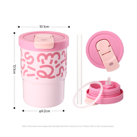 Gobelet à paille personnalisable 3-en-1, 14 oz, rose, avec couvercle à ouverture large pour boire, anti-fuite, réutilisable, pour café
