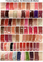 Vente en gros de gloss à lèvres brillant en 73 couleurs, label privé, vegan, gloss à lèvres mat scintillant