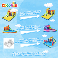 Château gonflable sur le thème de l'excavatrice Cocofish, structure gonflable en tissu Oxford avec toboggan et piscine à jets pour les fêtes d'enfants