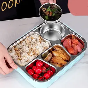 Hot Sale Square Lunch Box Bento Box with Phone Holder Stainless Steel with Office Yong Heng 4 Compartment Lunch Box Warm