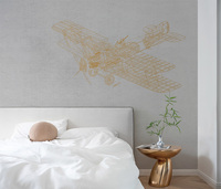 Papier peint auto-adhésif en relief 3D en forme d'avion moderne avec des détails dorés pour la décoration intérieure de la maison, du bureau, de la chambre d'hôtel