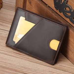 Nouveau portefeuille en cuir véritable pleine fleur marron mince avec logo personnalisé portefeuille à deux volets en cuir pur avec blocage Rfid pour hommes - Product Image 2