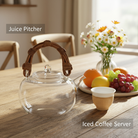 Carafe à jus en verre transparent, pot à café glacé, poignée en bambou, style américain, 500 ml, écologique, bouilloire à eau froide, décoration d'intérieur