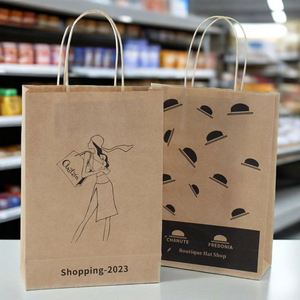 Bolsas de Compra de Papel Kraft con Logotipo Personalizado, Bolsas Planas con Asa para Empaque de Ropa al por Menor - Product Image 1