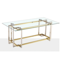 Table basse en verre et métal de style léger et luxueux, cadre doré et argenté + comptoir en verre transparent, lignes simples, pour le salon